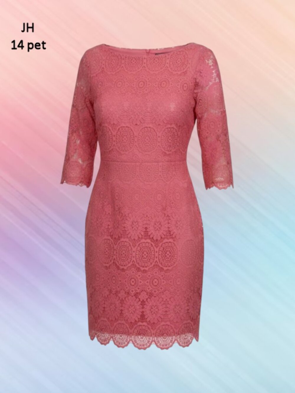 JH Collectibles size 14P coral pink lace shift dress 3/4 sleeve